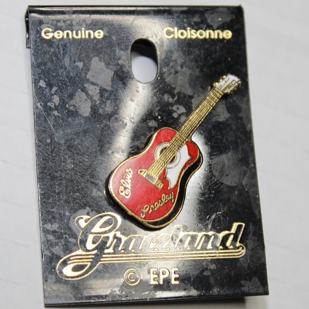 Graceland Elvis Presley Guitar Pin Red Gold Cloisonne Enamel EPE Rock Roll Music